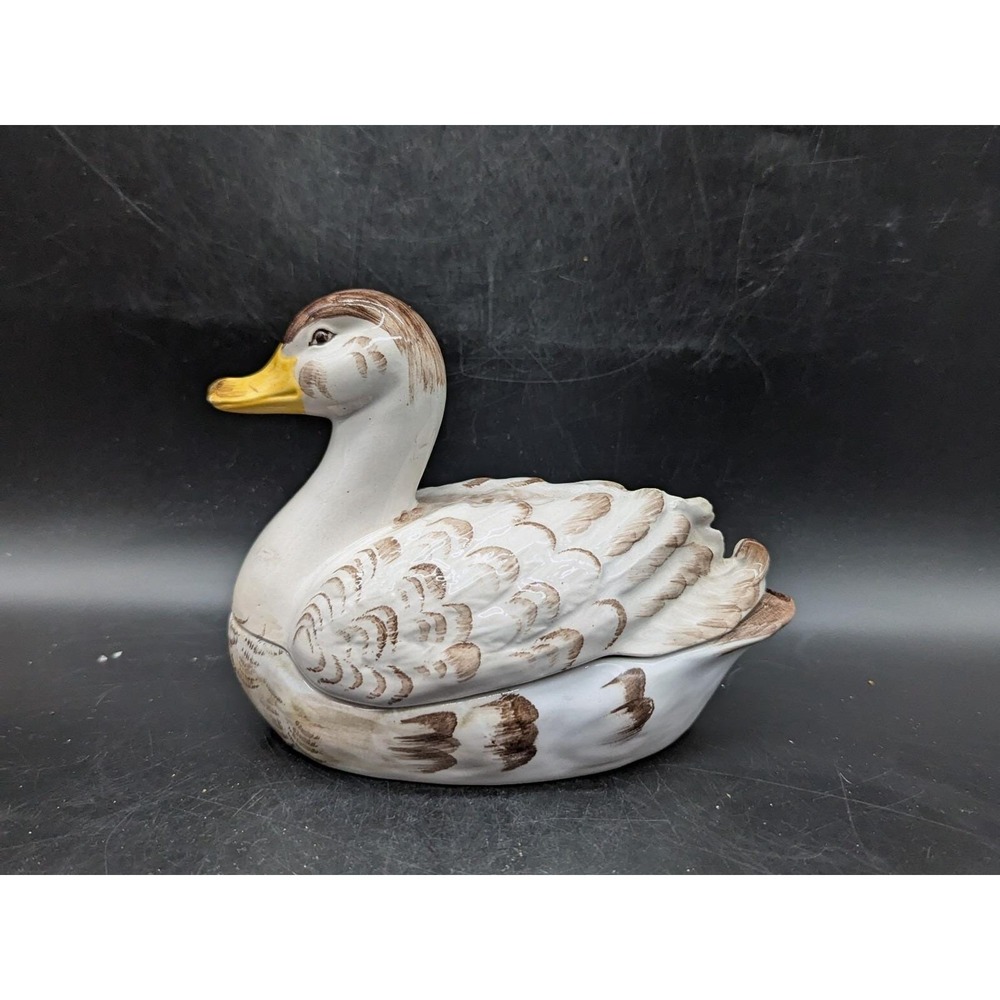 Vintage Italian Pottery Duck Goose Lidded Sauce Tureen Bowl 7" Hand Painted